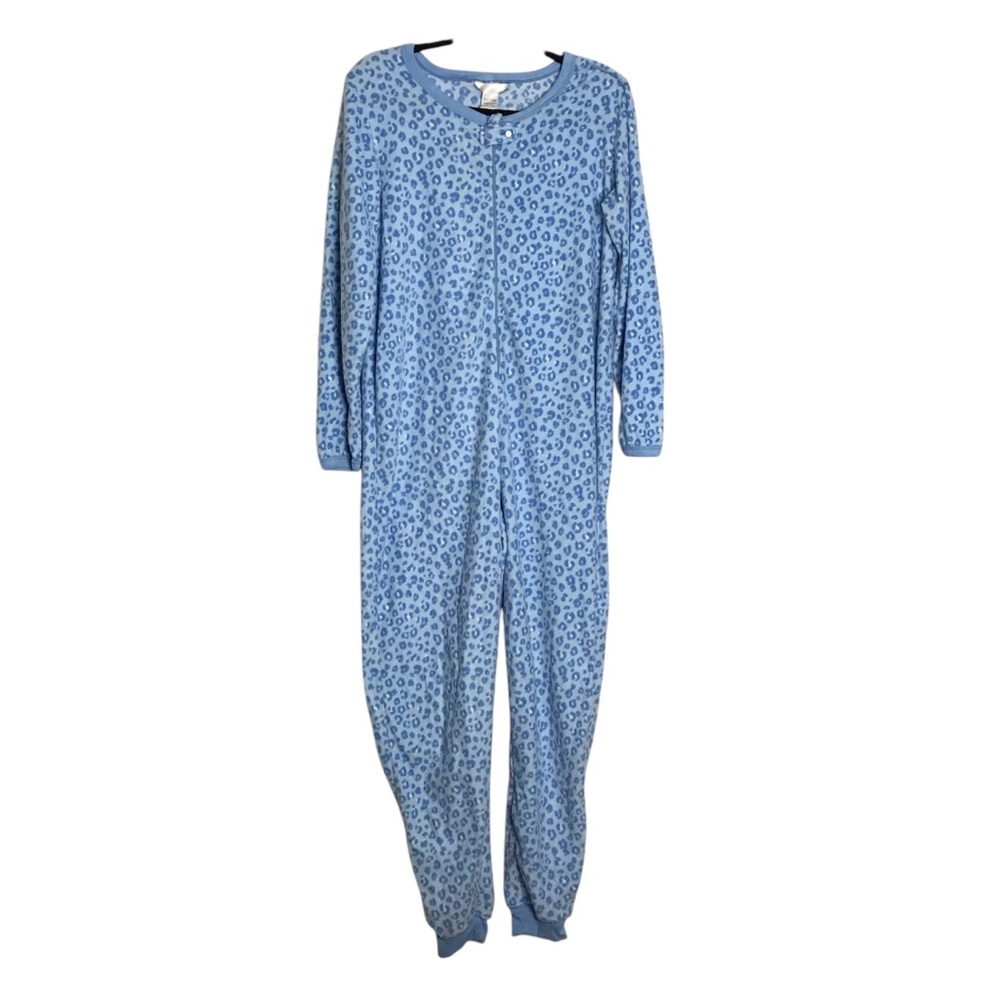 Blue Cheetah Print Fleece Footless Onesie Pajama Womens Sz M Loungewear